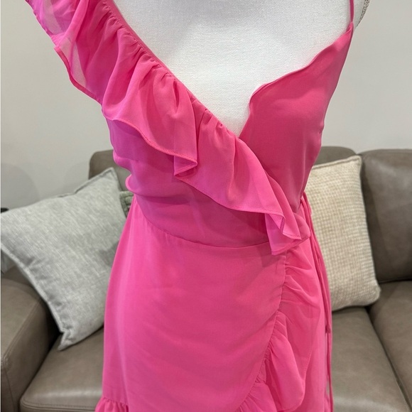 MNG-Mango One Shoulder Pink Mini Wrap Dress Size XS Barbiecore Coquette - Picture 5 of 9